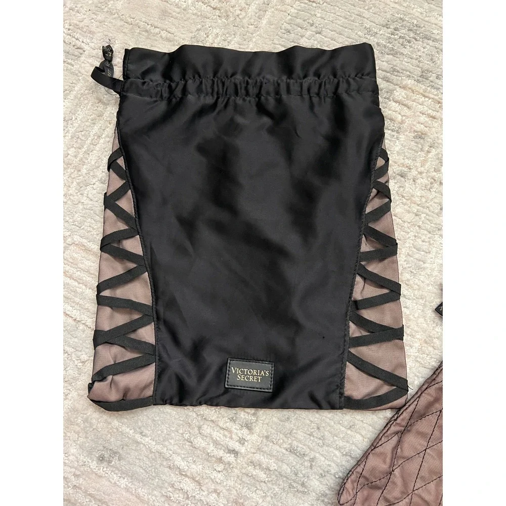 Victoria's Secret Satin Drawstring Bags - Black & beige - Set of‎ 2